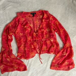 Streetwear Society Red and Orange Floral Blouse